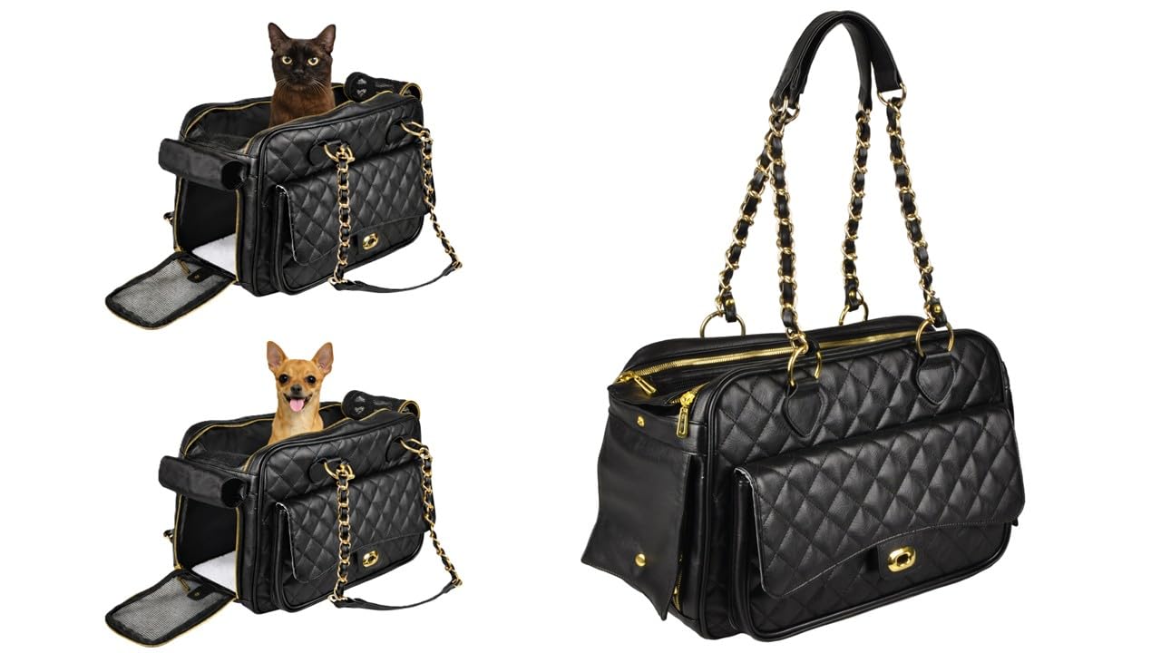 Trasportino per cani – gatti – Gigi – Borsa in similpelle con fondo rimovibile, ventilazione e tasca portaoggetti