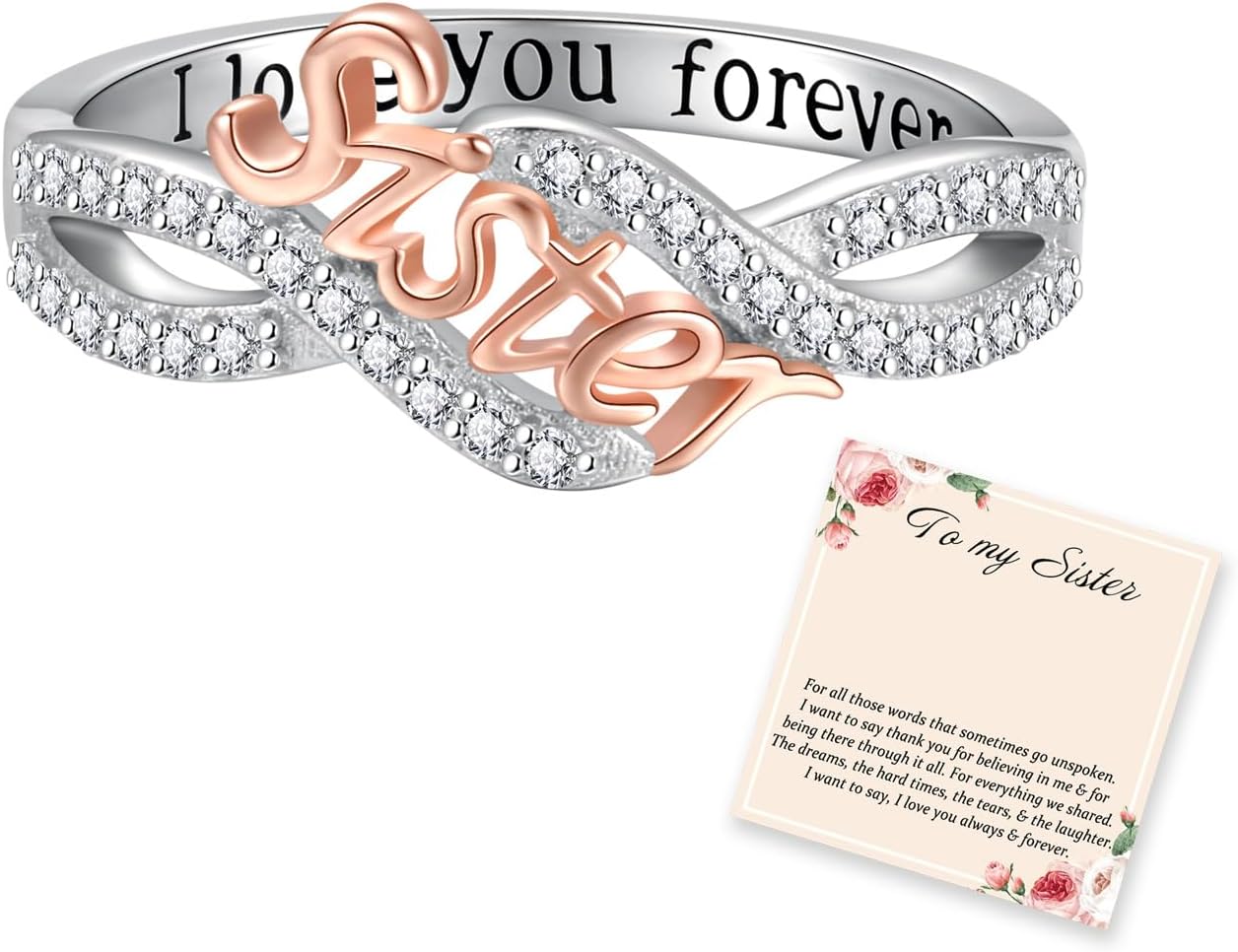 925 Sterling Silver Mom Nana Sister Daughter Bestie Wife Aunt Niece Rings for Women I Love You Forever Mothers Day Christmas Birthday Rings Jewelry Gifts