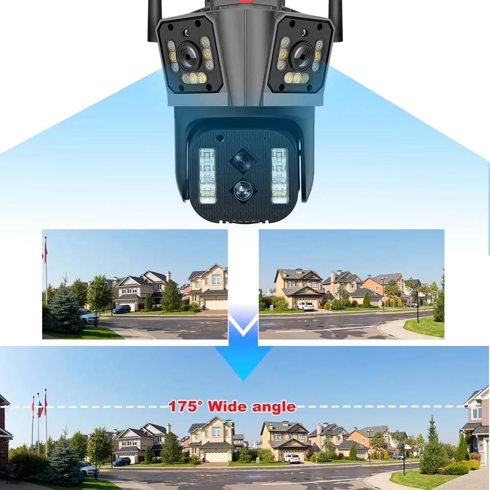 Telecamera di sicurezza, Telecamere di sorveglianza 16MP 6K Zoom 10X Telecamera sicurezza wireless esterna IP PTZ grandangolare a quattro obiettivi CCTV Smart Home(6K Camera Add 32G)
