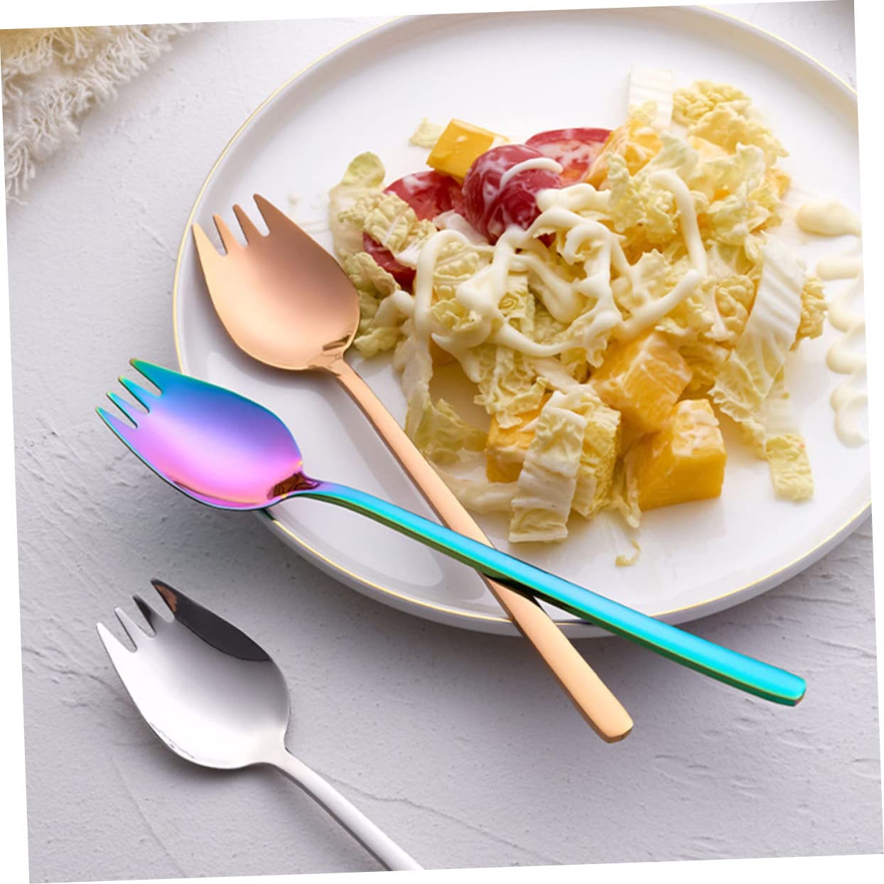 Gogogmee Fruit Forks Dessert Spoons Set 6pcs Stainless Steel Fork and Spoon Ideal for Salad Kiwi Noodles Everyday Use