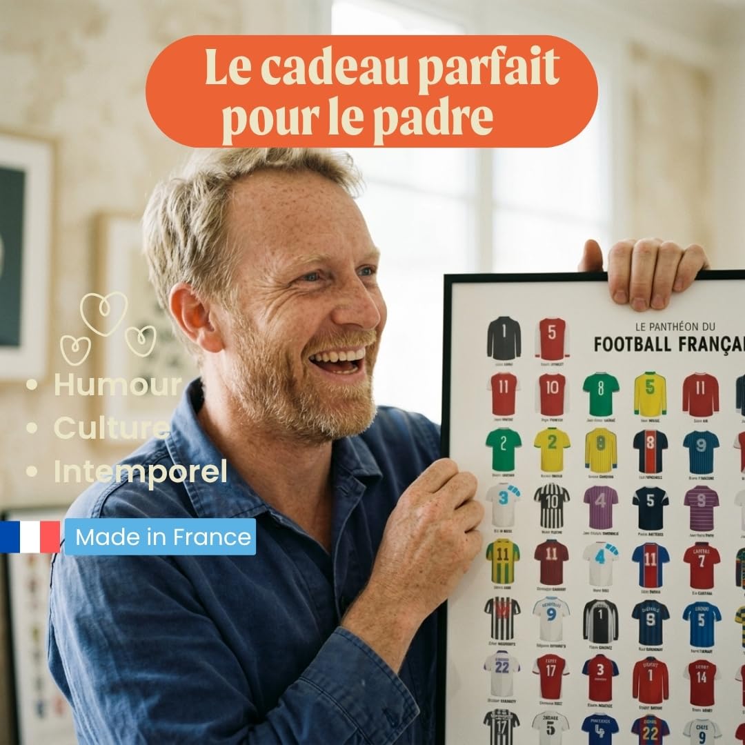La Majorette à Moustache - Affiche Panthéon du Football Français - Poster Sport, Idée Cadeau Originale - Décoration Murale 50x70 cm - Fabriquée en France - Livrée en Tube Carton