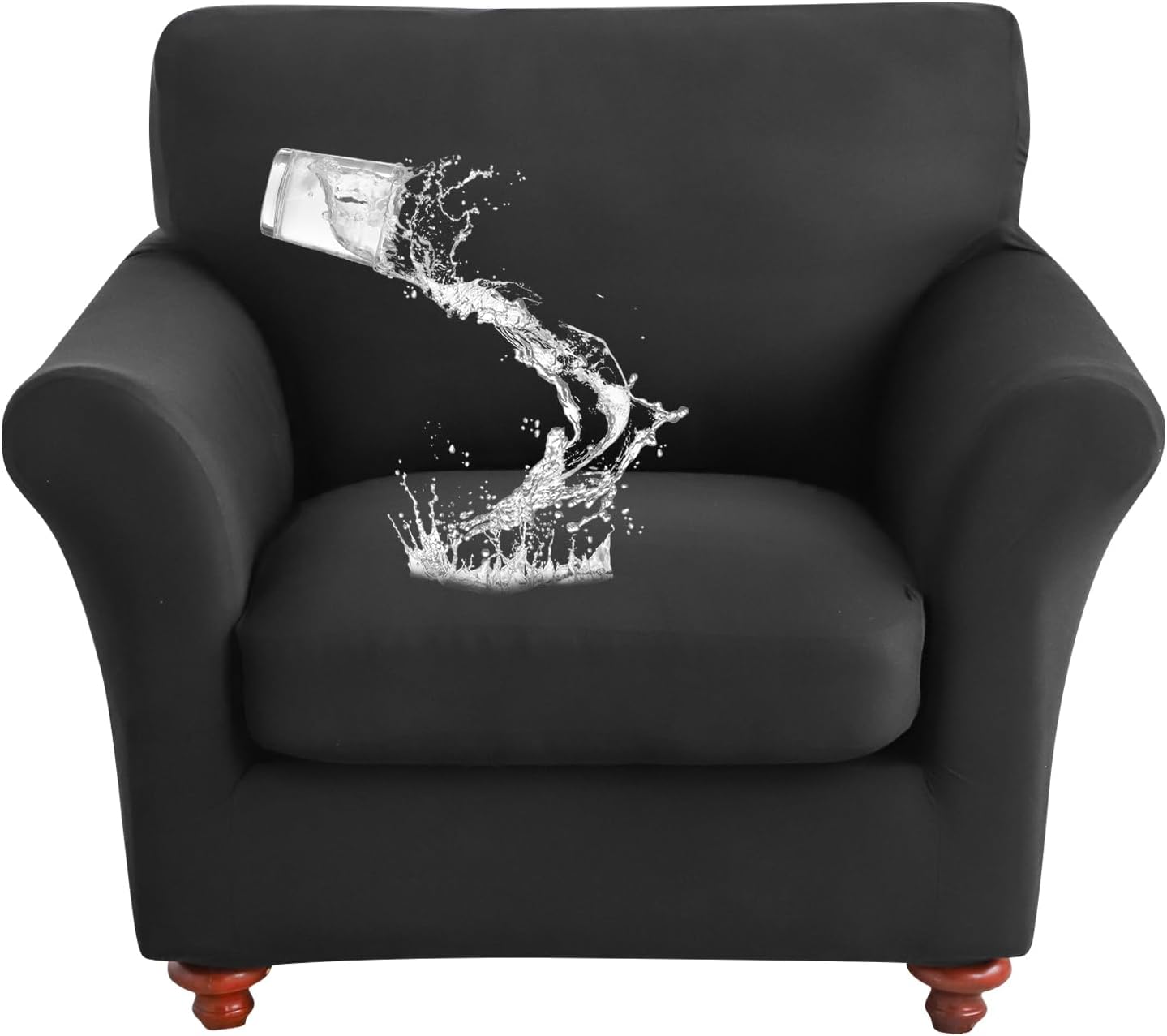 2 Pieces Armchair Slipcover with Separate Chair Cushion Cover Black Single Couch Cover with 1 Cushion Slipcover Water Resistant Washable