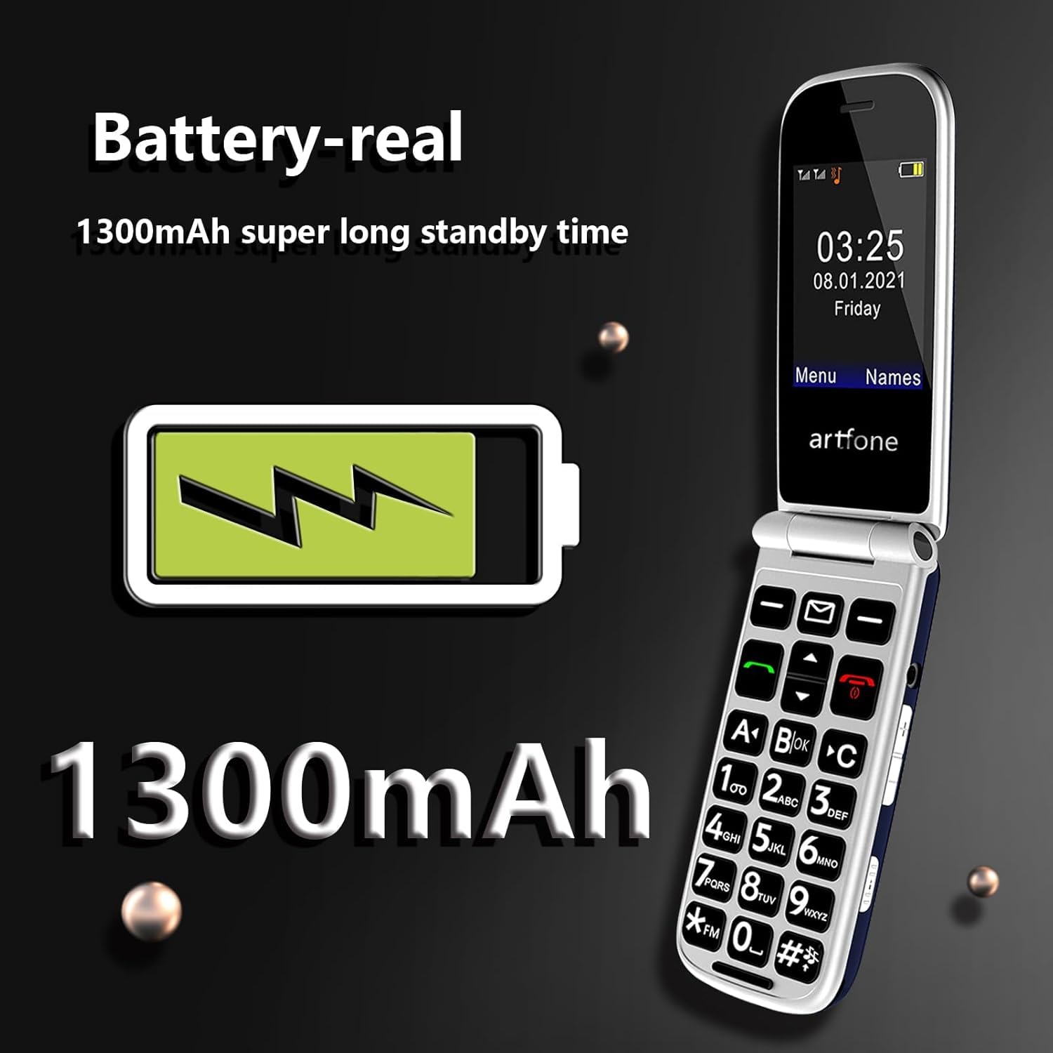 artfone F20 Blau - Seniorenhandy Klapphandy Ohne Vertrag丨2G GSM Handy für Senioren丨Dual SIM Großtasten Mobiltelefon丨2,4 Zoll Farbdisplay丨SOS Notruftaste丨FM Radio丨Sprachansage丨Kurzwahl丨1300mAh Akku