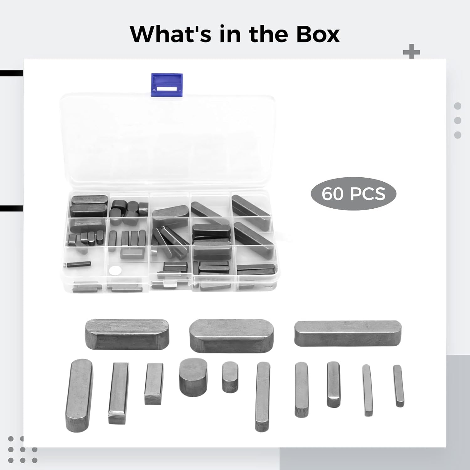 60-Piece Shaft Key Set, Carbon Steel Woodruff And Parallel Keys With Organized Storage Box For Equipment