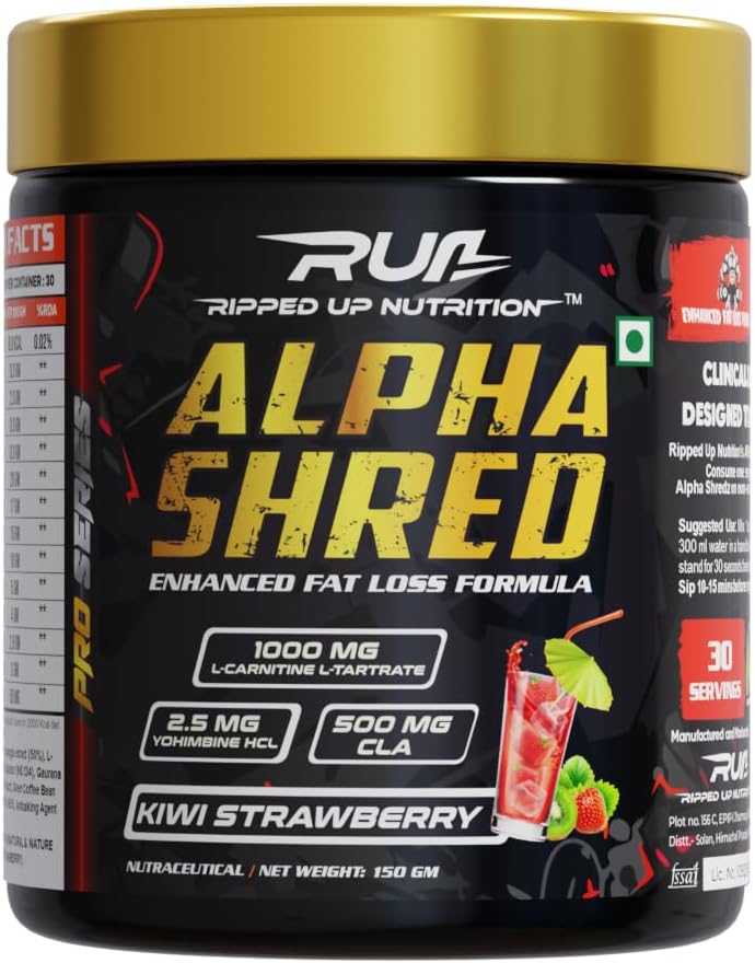 Alpha Shred Fat Burner - 150g, Kiwi Strawberry | With Carbliss® for Blocking Carbs by 40-60% | Weight Management & Metabolism Booster | Enriched with Garcinia Cambogia, Coffee Bean Extra, Caffeine