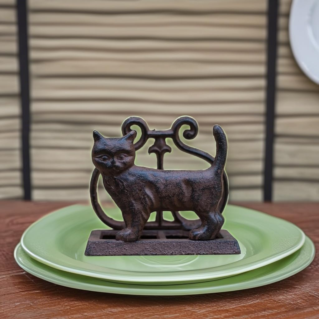 Exquisito servilletero vintage de hierro fundido con divertido diseño de animales de pie, eleva la elegancia y funcionalidad en tu mesa (gato)