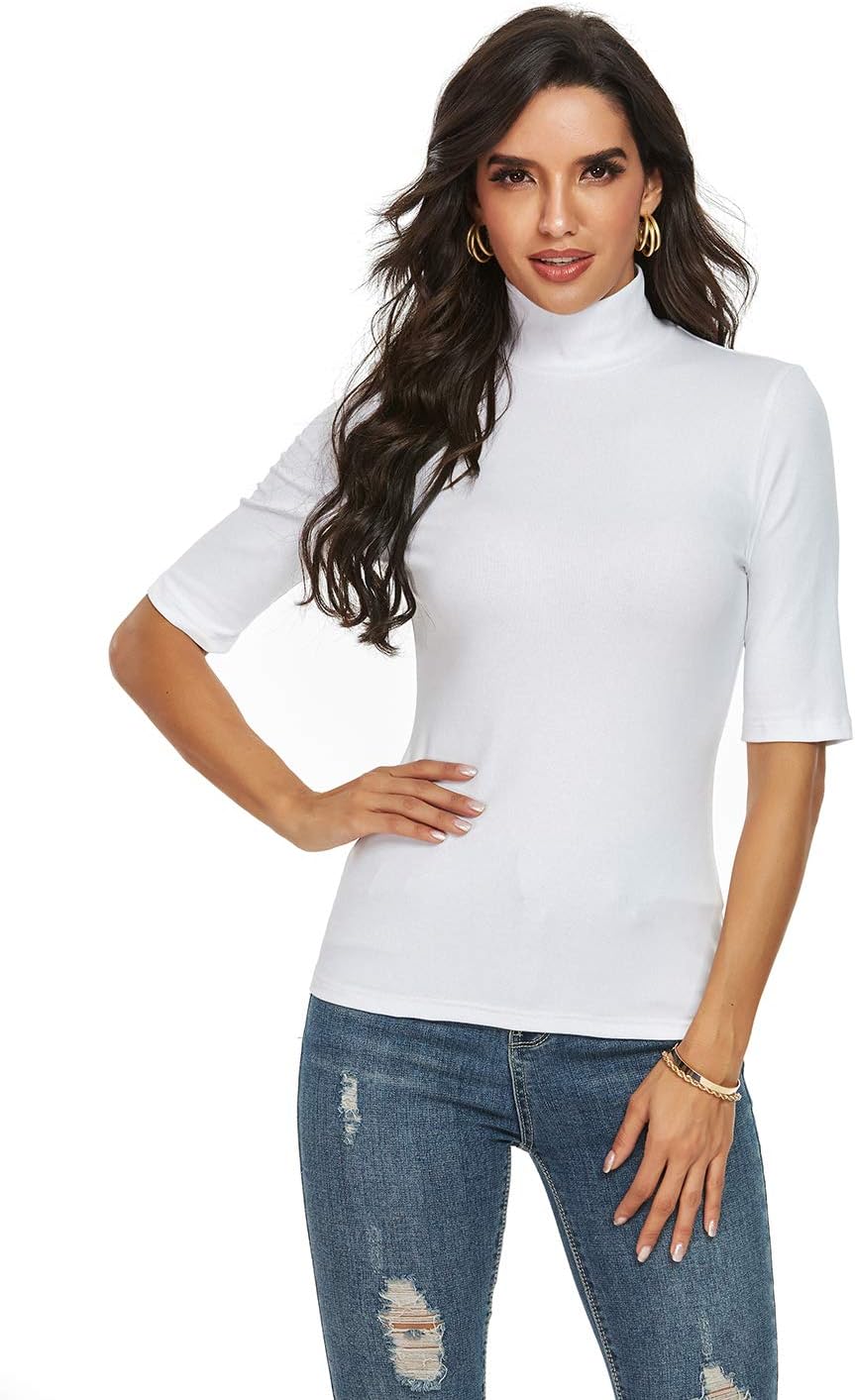 Short Sleeve Mock Turtleneck for Women Dressy Casual Business Tops Fall Cute Tshirts Shirts Blouses X-Large White