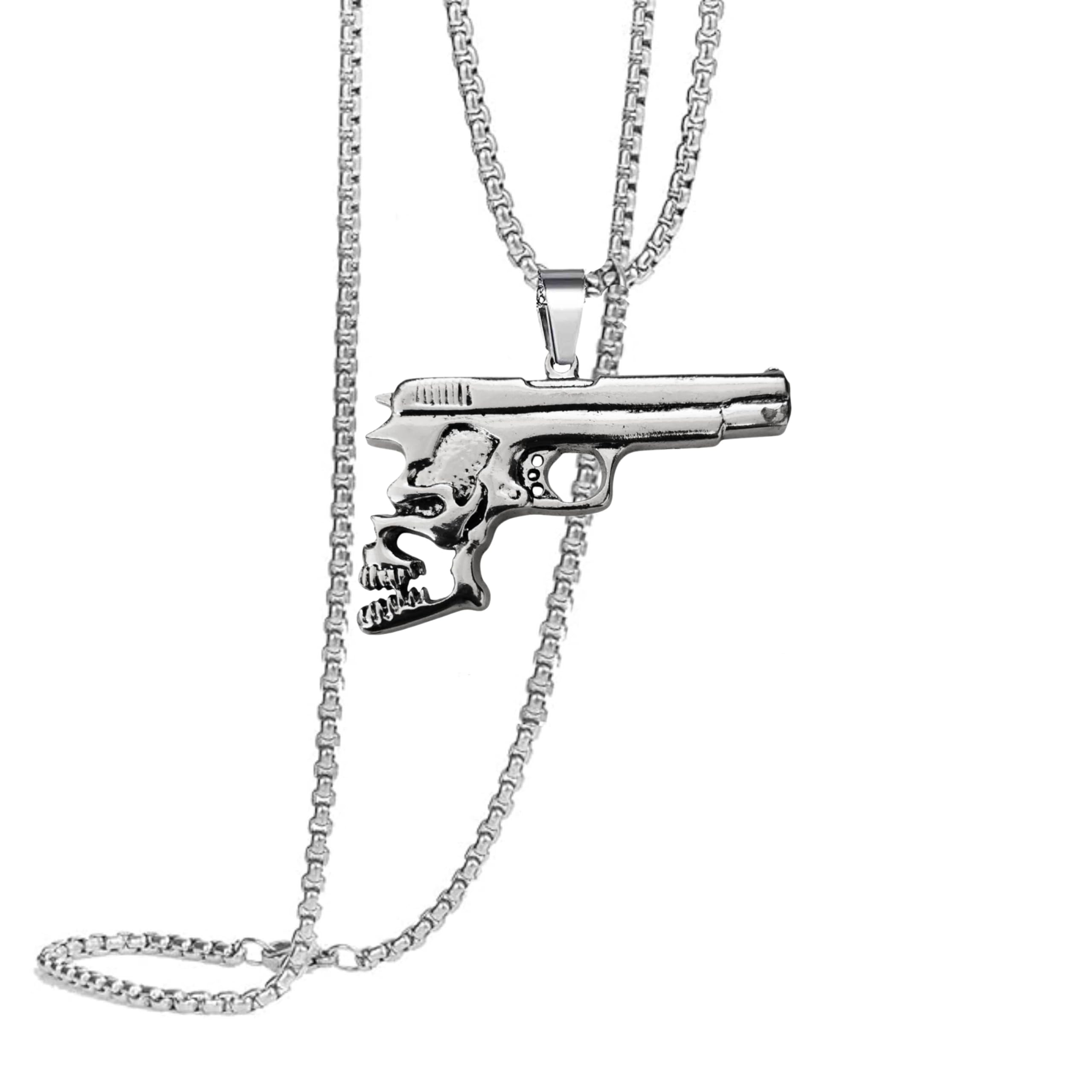 Mens Fashion Rifle Shape Pendant & Necklace Silver Gun Plated Rock Army Style Cool Men Jewelry, Solider Retirement Gift SPnL202502-image-19