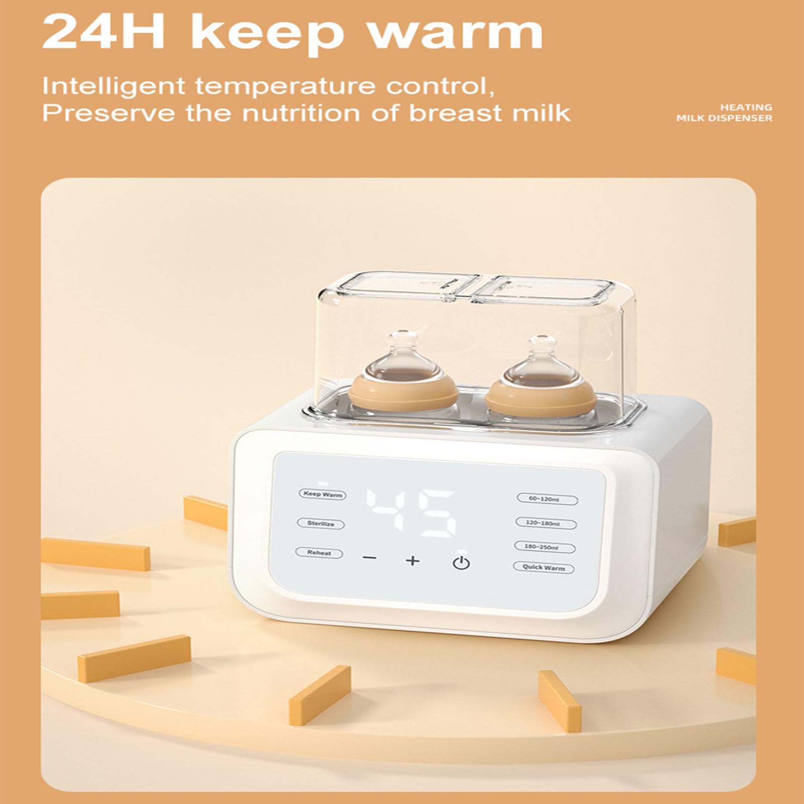 Calentador de leche de doble botella con temperatura constante de 24 horas, ajuste automático, diseño de ventana grande, bajo ruido, protección contra quemaduras en seco