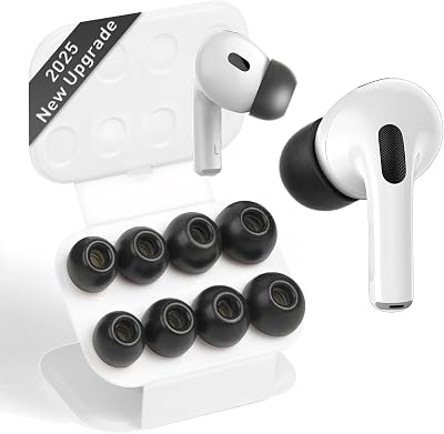 Memory Foam Replacement Ear Tips for AirPods Pro 1 & 2 Gen, Ultra Soft Noise Cancelling Earbud Tips, Secure Non-Slip Fit, Pain-Free Listening, Black, Multi-Size Pack (XS/S/M/L)