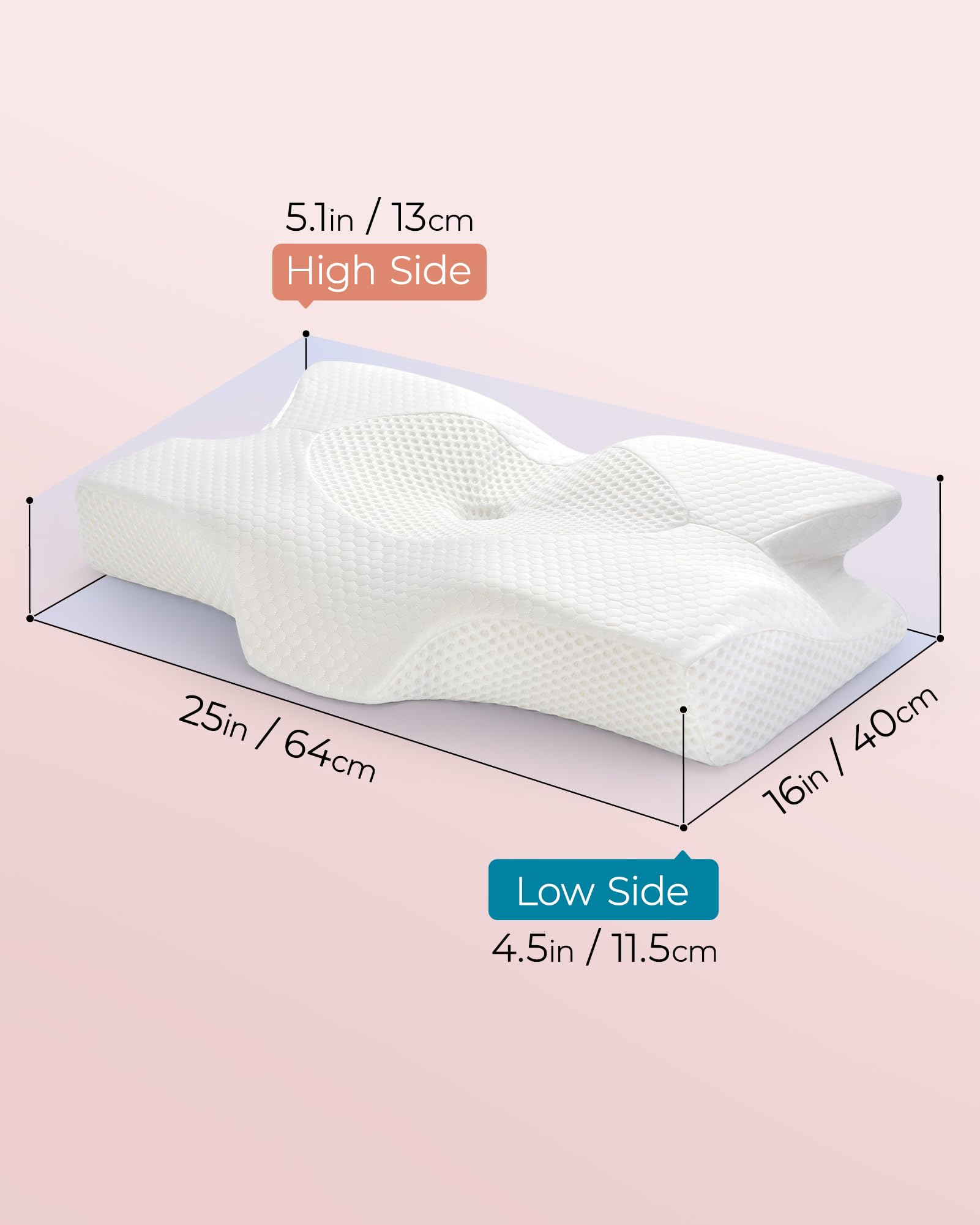 Cuscino Cervicale per Dormire, Cuscino Ortopedico Ergonomico Memory Foam, Supporto per Collo, Dormire sul Fianco, Schiena e Stomac, 64 x 40 x 13/11.5 cm, Federe Raffreddamento Lavabile, Grigio Scuro