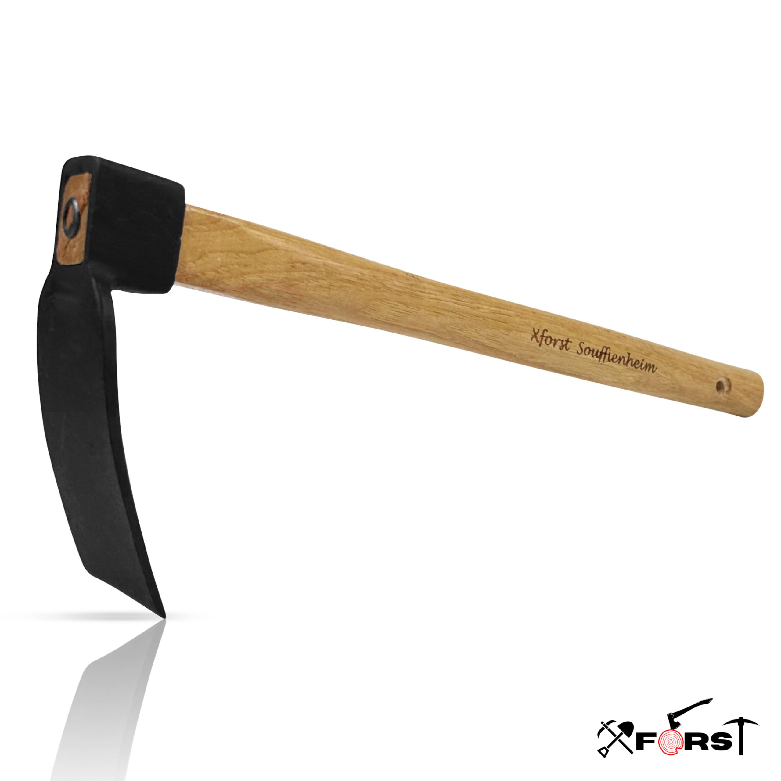 Xforst Ensemble d'outils de jardin à deux houes de jardin avec houe droite + houe à 4 dents avec manche en bois d'hickory et tête en acier forgé.