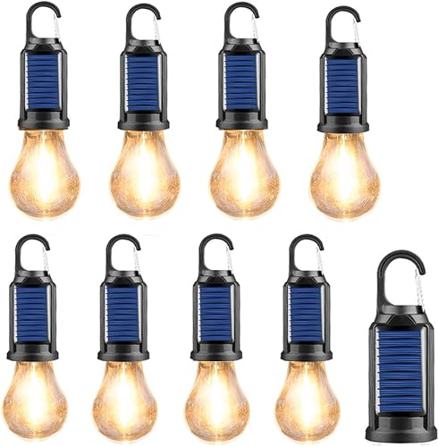 Miniatura 6 de Paquete de 4 luces solares para acampar con gancho, lámpara colgante para campamento al aire libre, pequeña bombilla recargable, linterna portátil