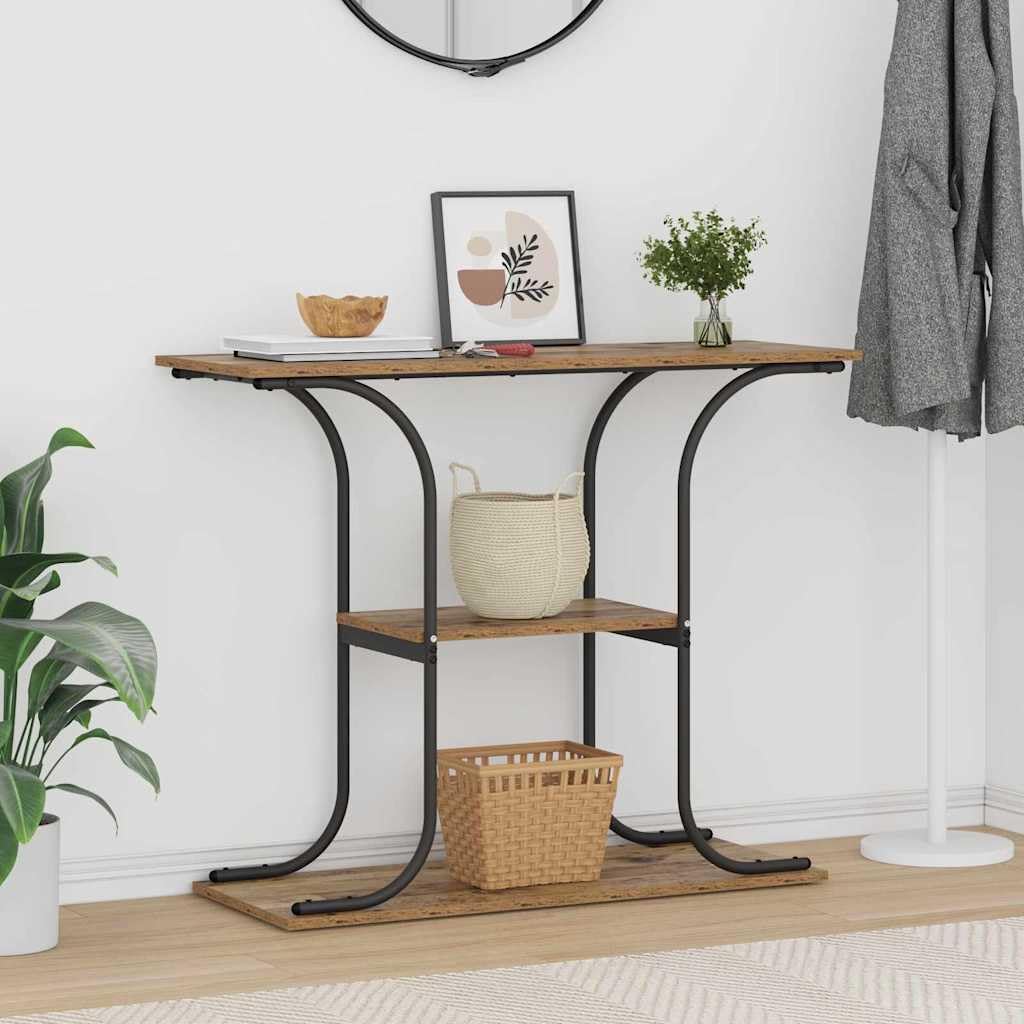 Tavolo consolle in legno anticato, 101 x 35 x 80,5 cm, con ripiano, tavolino per soggiorno, tavolino laterale per spazi stretti, tavolino da divano durevole con spazio