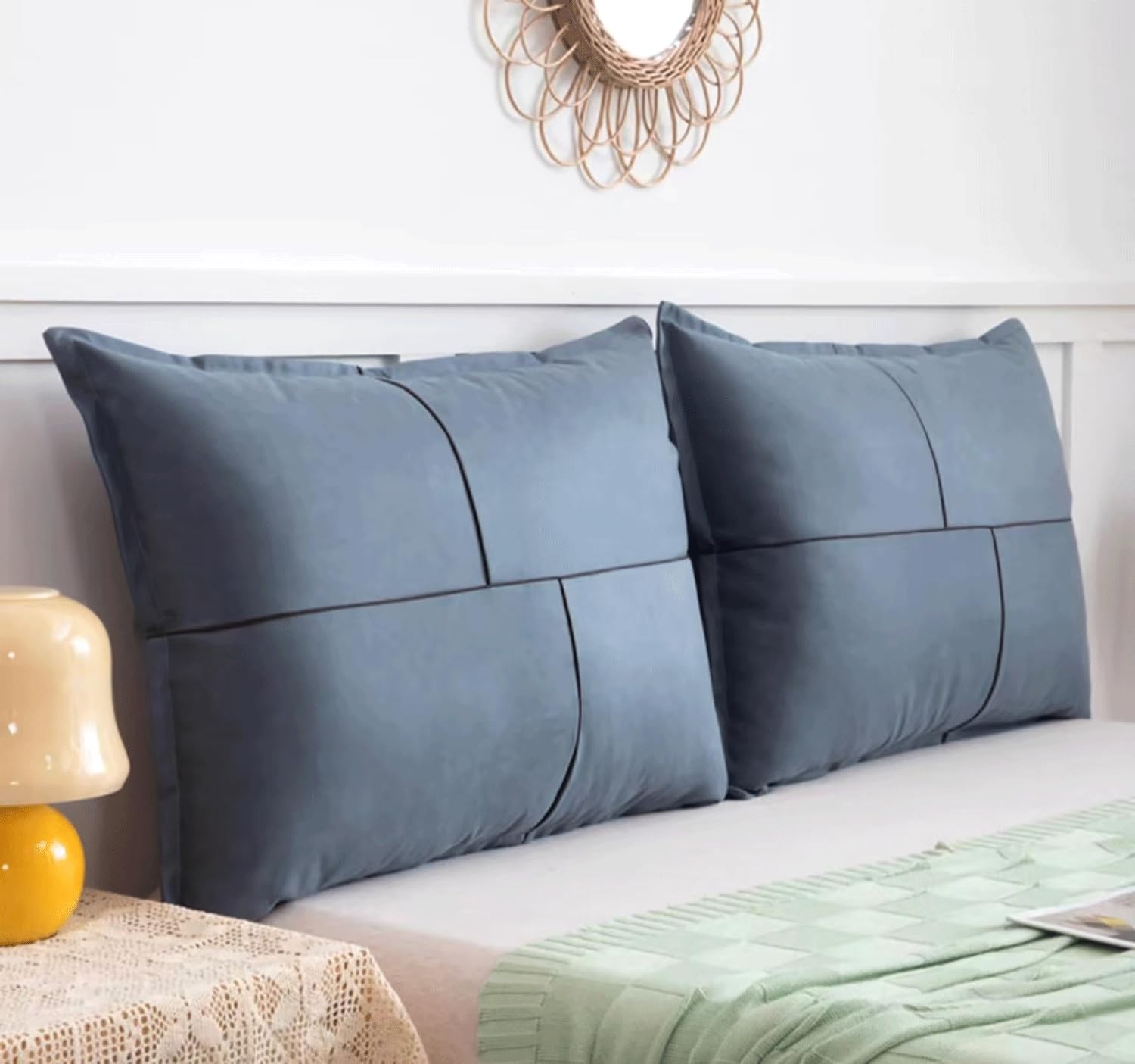 Grand oreiller de dossier de tête de lit premium 150cm confort lombaire bleu-noir