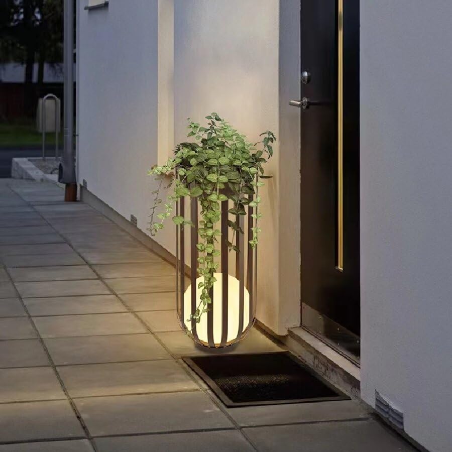 NICELAMPHK Modern LED Solar Floor Lamp, Waterproof IP65, Dusk to Dawn Outdoor Light, Black