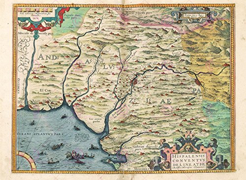 Map Antique Ortelius 1584 Andalusia Seville Large Replica Poster Print