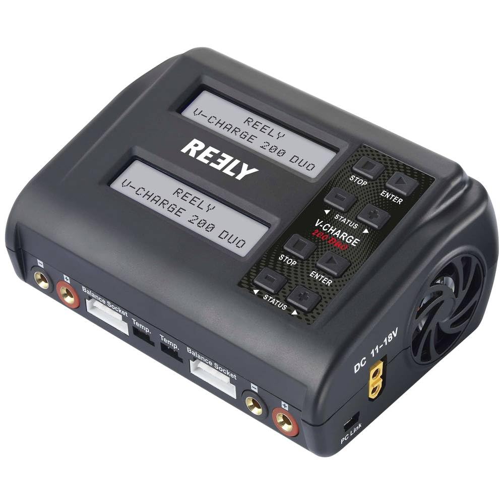 Reely V-Charge 200 Duo Modellbau-Ladegerät 10 A LiIon, LiPo, LiFePO, LiHV, NiCd, NiMH, Blei-Säure Entladefunktion, Temp