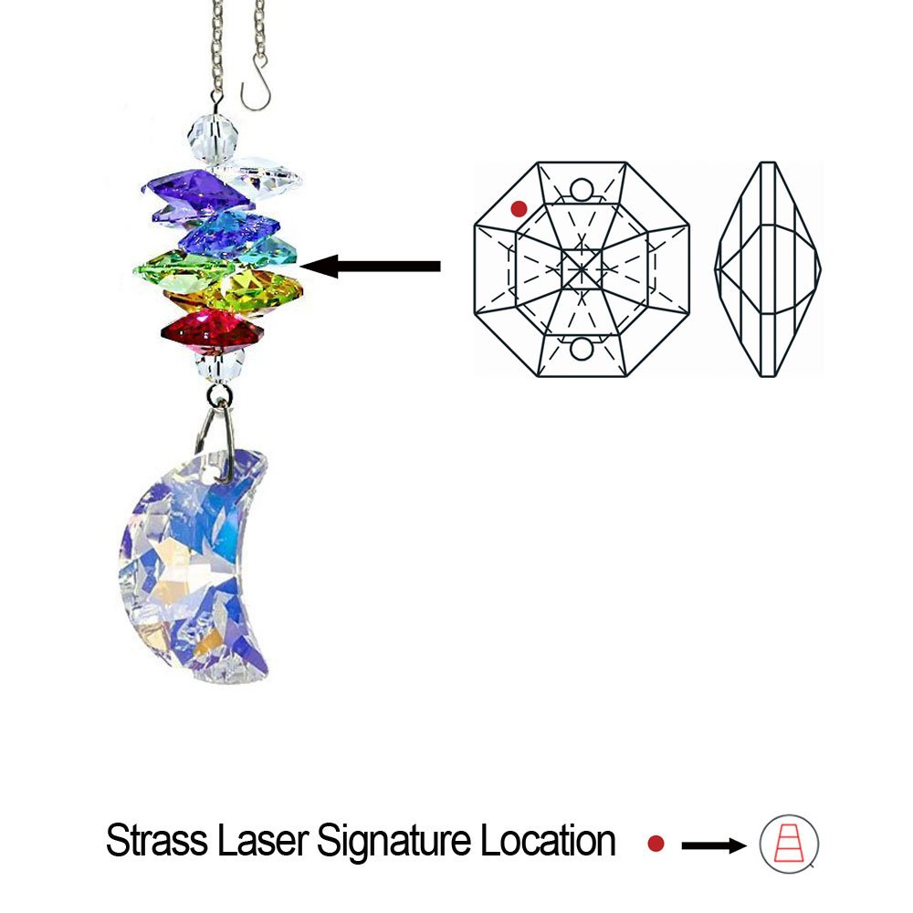Crystal Suncatcher 3 inch Crystal Ornament Aurora Borealis Faceted Half Moon Prism Colorful Cascade Prisms Rainbow Maker Made with Genuine Swarovski Crystals