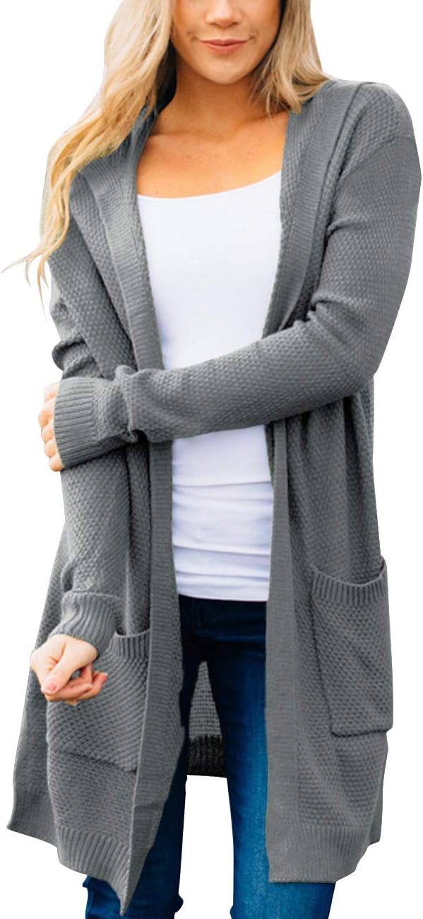 MEROKEETYWomen's 2025 Long Sleeve Open Front Hoodie Knit Sweater Cardigan Outwear