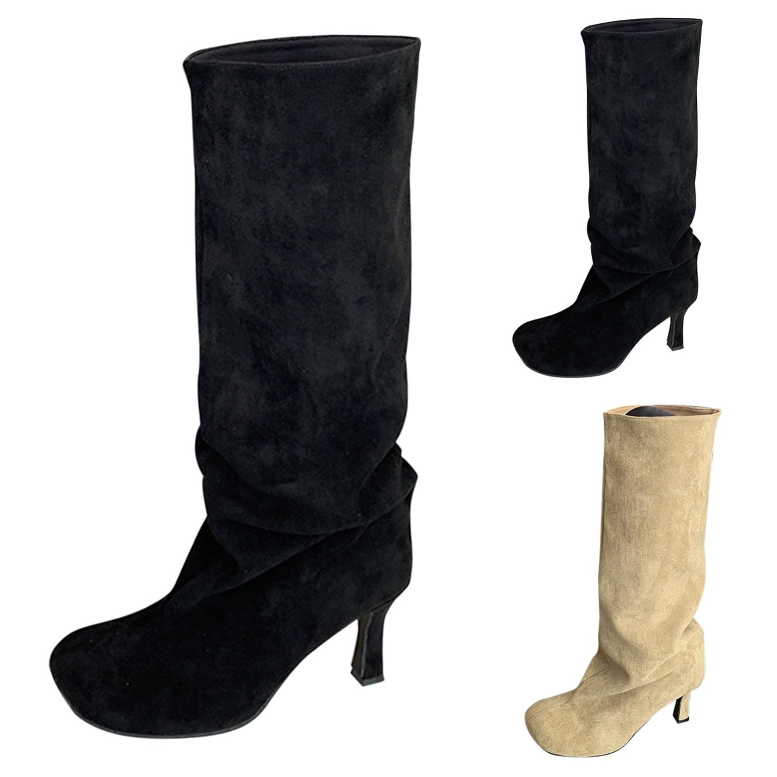 Botas de mujer con puntera ancha, botas altas por encima de la rodilla, antideslizantes, parte superior impermeable, botas altas con tacón ligero, botas de montar para mujer, duraderas, para