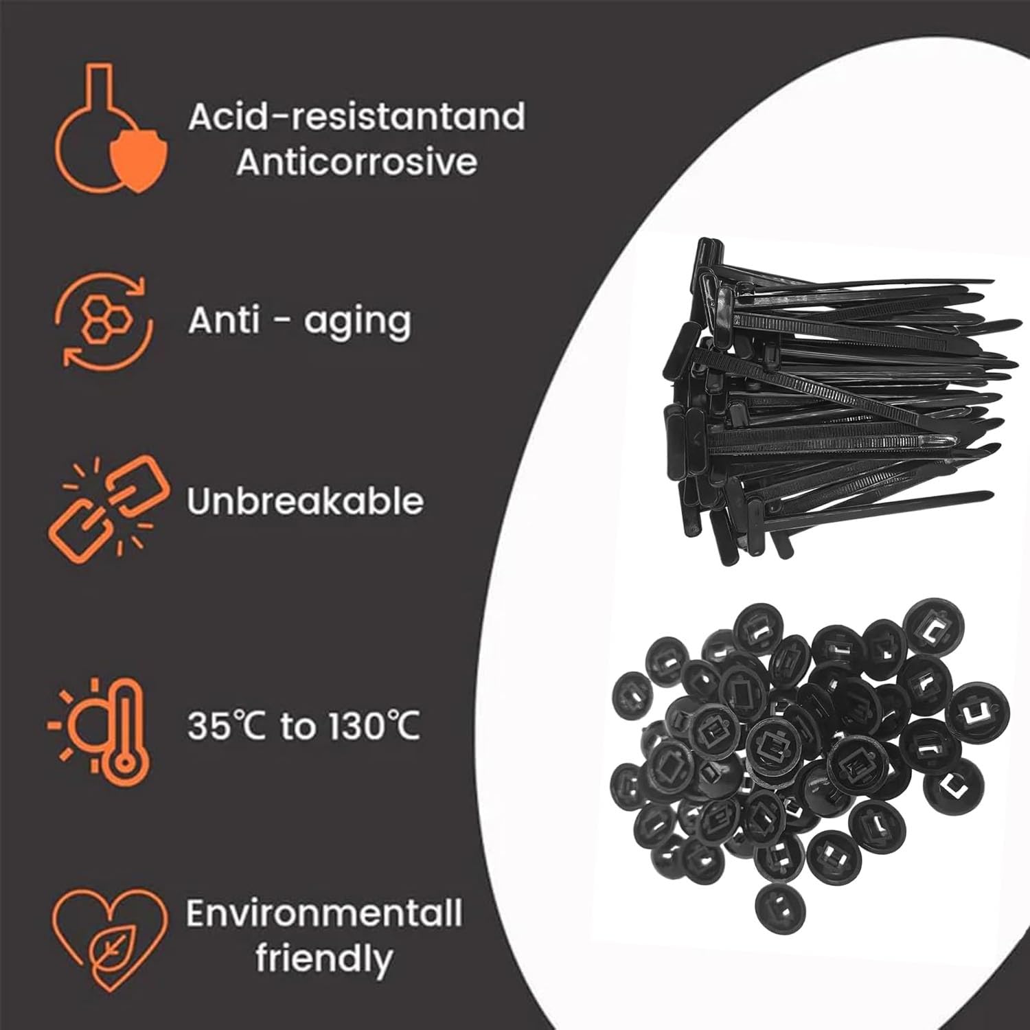 100 fibbie universali in nylon per fascette fermacavi, clip autobloccanti in nylon, clip di fissaggio per paraurti, rivetti in plastica per auto, parafanghi, resistenti e autobloccanti,per fissaggio