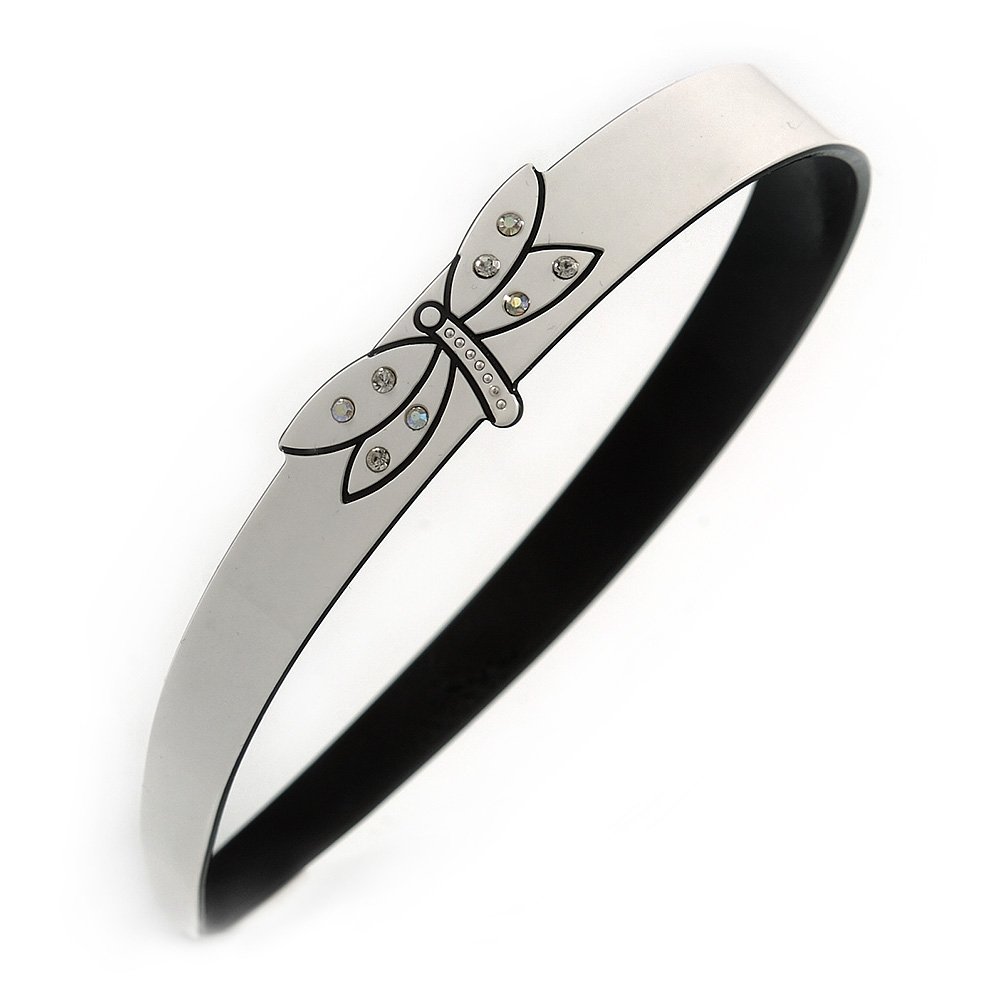 Cerchietto Per Capelli Acrilico Bianco/Nero Con Libellula Di Cristallo – Diametro 12 Cm, Larghezza 15 Mm - 2