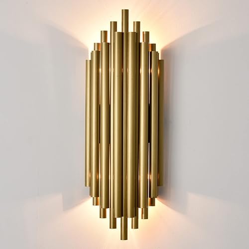 AXILAND Modern Metal Wall Lamp 2-Light Brass Wall Sconces Stainless Steel Wall Lighting Fixtures