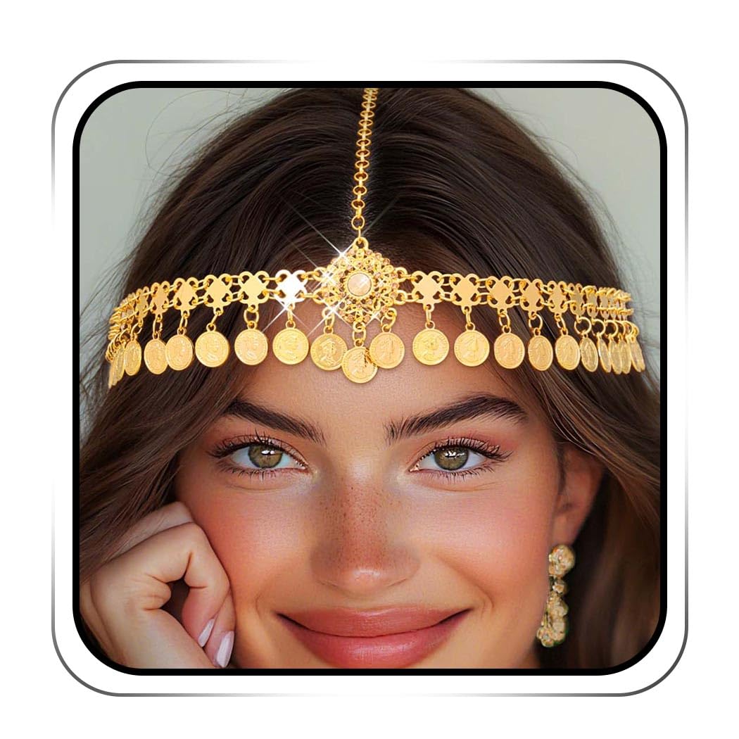 IYOU Coins Boho Head Chain Jewelry Gold Sequin Headpiece Vintage Forehead Costume Hair Accessories for Women