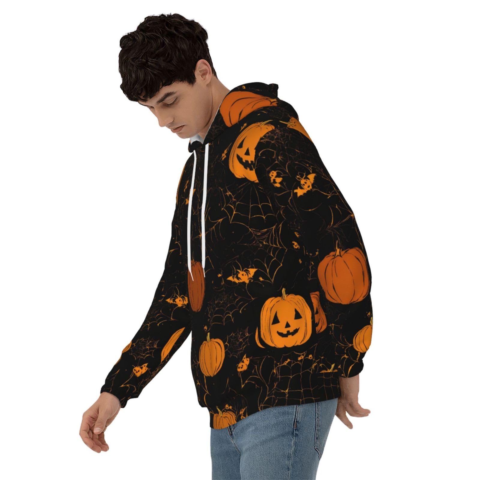 Męska bluza z kapturem z nadrukiem dyni na Halloween, casualowa grafika z nadrukiem bluzy z kapturem z kieszenią