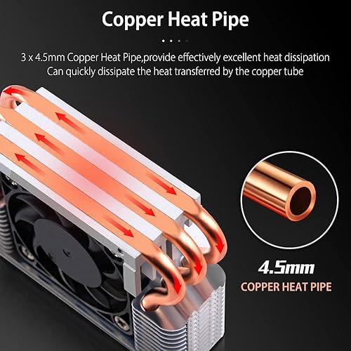 Miniatura 4 de NewHail Disipador de calor SSD M2 2280 de 12 V con ventilador de refrigeración PWM de 1575in tubos de calor de cobre y almohadilla térmica enfriador