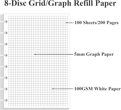 Miniatura 5 de A5 TUL - Papel de recambio de cuadrícula con disco de 8 discos, 100 hojas200 páginas, papel de cuadrícula de hojas sueltas, papel blanco de 3.53