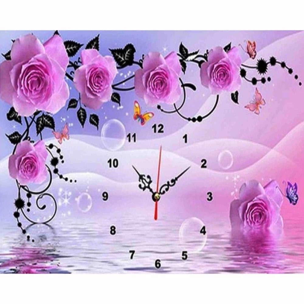 5D diamante pintura mosaico bricolaje flor río reloj diamante bordado diamantes de imitación decoración artesanía para regalo hogar taladro redondo 40X50Cm (16X20 pulgadas)