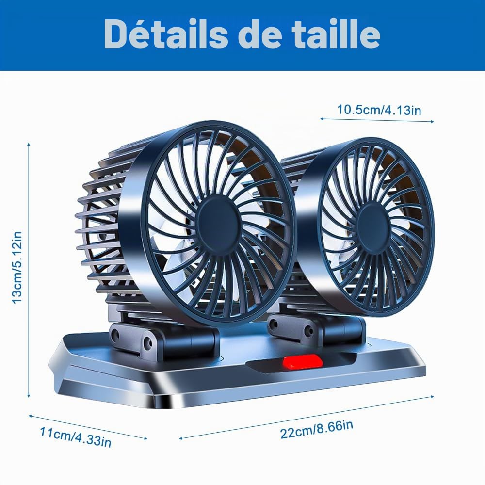 Ventilateur USB 5V à Double Tête Pour Voiture, SUV, RV, Camion, Van - Refroidissement Avec Appuie-Tête Rotatif à 360°