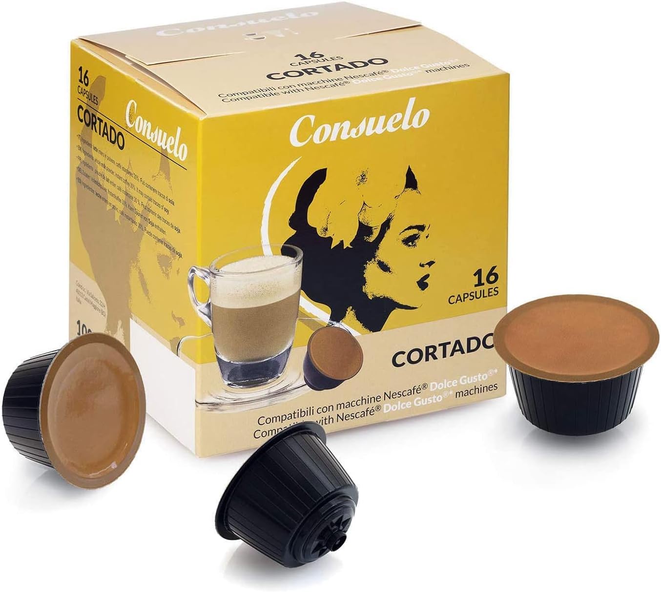 Consuelo Dolce Gusto* Compatible Capsules - Cortado, 96 capsules (16X6)