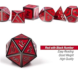 DnDnD Red D&D Game Dice,7 Die Polyhedral Metal Dice with Gift Metal Tin for RPG DND Dungeons and Dragons Dice Collector Board Game Player