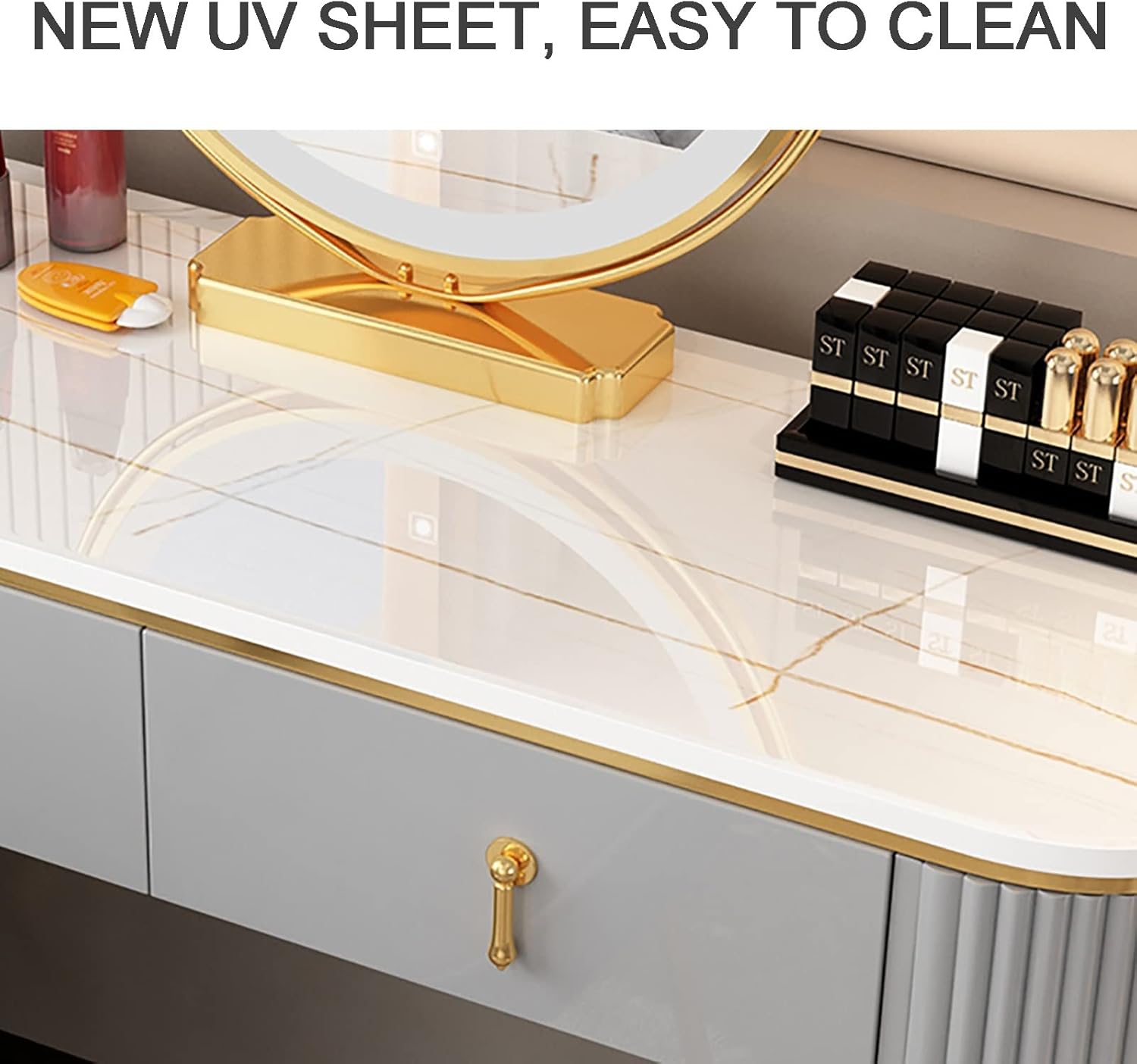 Large Vanity Table Set with Lighted Mirror, Makeup Vanity Dressing Table with Movable 3-Drawer Bedside Table, 3 Color Light Adjustable Brightness, Makeup Table Deal for Home Bedroom Decor ( Color : Wh