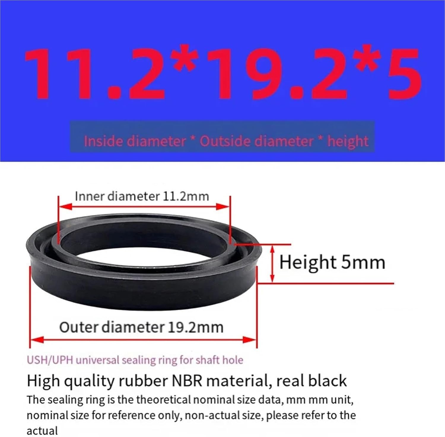 Oil Seal Hydraulic Sealing Ring Type Cylinder Hydraulic Rod Shaft Seal Rubber 1Pcs(11.2x19.2x5mm)