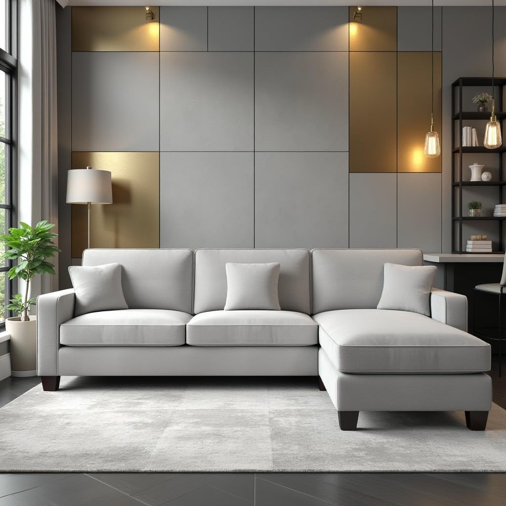 Torque - Moscow 4 Seater Mini L Shape Fabric Sofa Set for Living Room (Right Side, Light Grey) L Shaped 4 Seater Sofa for Home, Office Furniture