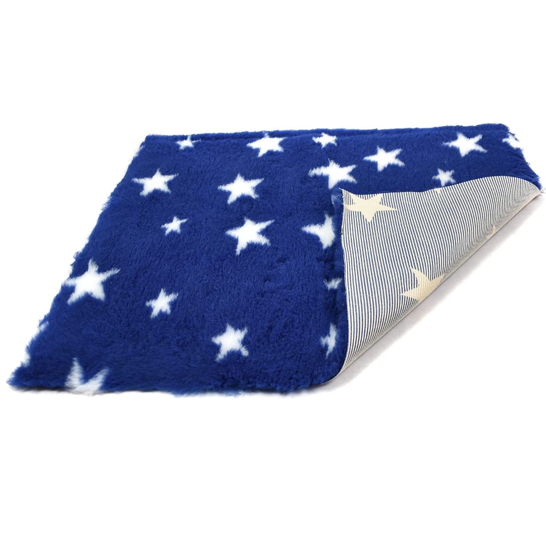 SoulPet Navy Blue Big Star High Grade Vet Bedding Non-Slip back Bed Fleece for Pets 1400gsm