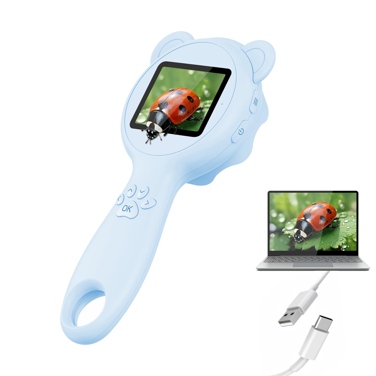 EVIOAUO Kids Microscope Mini Microscope for Kids Magnifying Glass for Kids Pocket Microscope for Kids Handheld, Ideal Birthday Christmas New Year