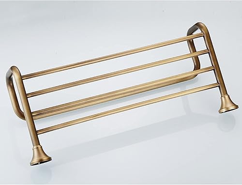 Miniatura 5 de Toallero de doble capa con toallero, toallero de latón antiguo montado en la pared, estante organizador de almacenamiento de baño europeo moderno,