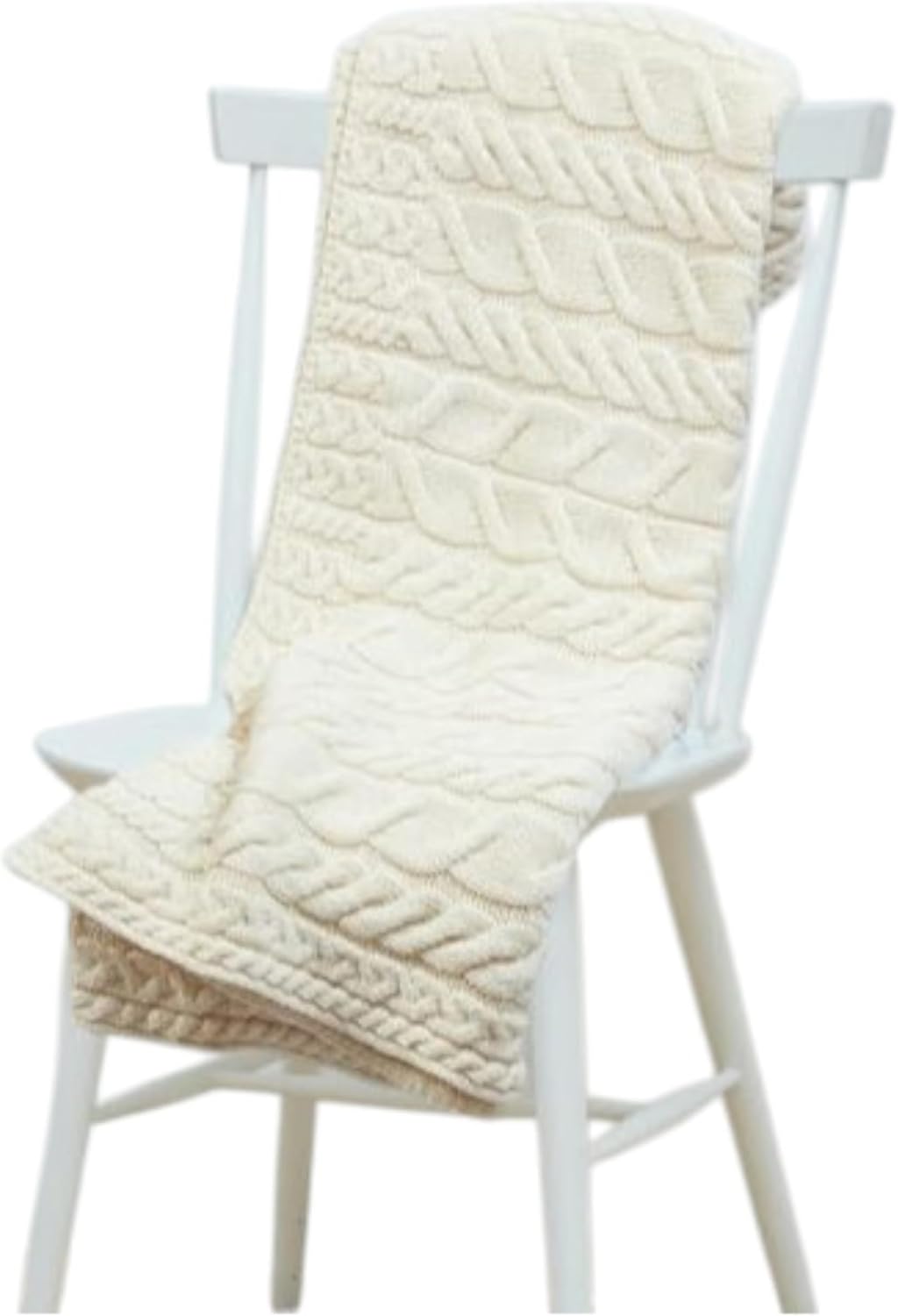 Aran Woollen Mills Cable Throw Blanket, 100% Supersoft Merino Wool, Made in Ireland, Silver Strand, Cream 40" x 60"