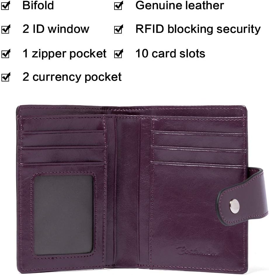 BOSTANTEN Women Leather Wallet RFID Blocking Small Bifold Zipper Pocket Wallet Card Case Purse with ID Window - Image 2
