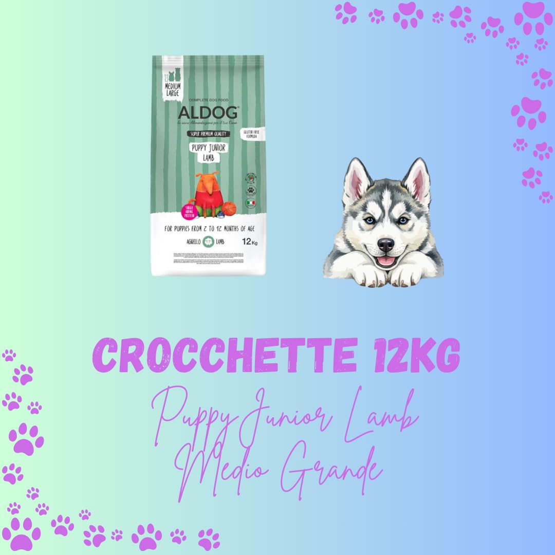 Pienso monoproteico para perros y cachorros, alimento para perros cachorros de todas las tallas y razas, N. ALDOG PUPPY-JUNIOR LAMB Croquetas medianas/grandes, 1 paquete de 12 kg, 1 x 12 kg.