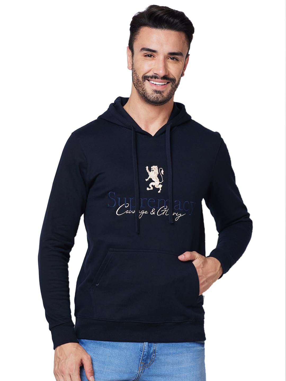 giordano Men's Cotton Long Sleeves Pull On Printed Regular Fit Hooded Sweatshirt-picture-36