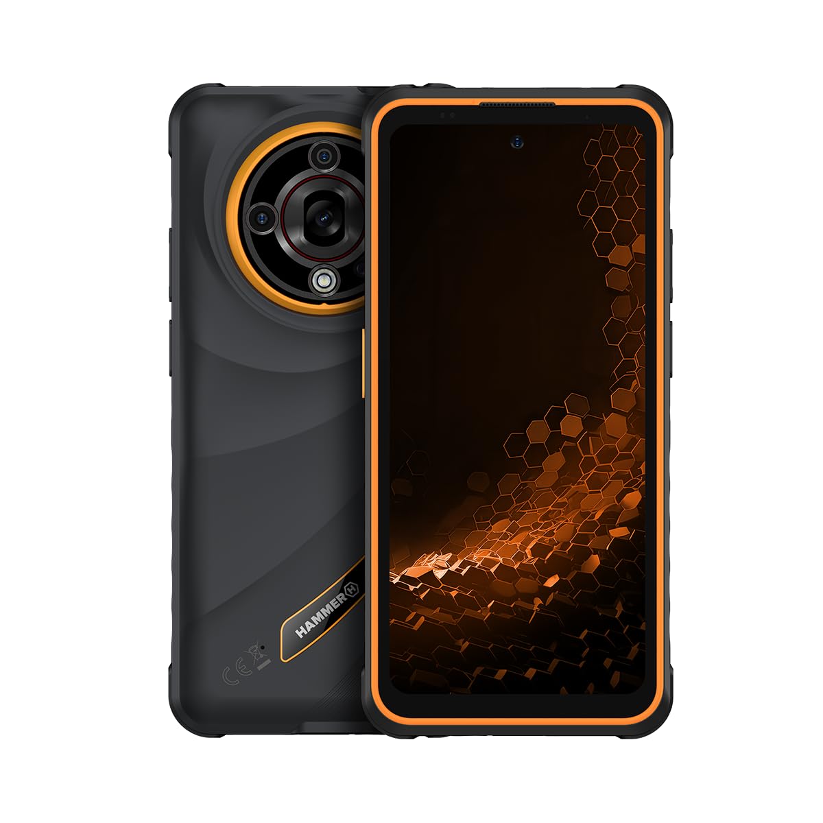 Hammer Iron 6 5G 16GB/256GB Outdoor Handy, Baustellenhandy und Rugged Handy, 6.56" 120Hz Display, IP69, 6050mAh Akku, Dual SIM, NFC – Schwarz-Orange
