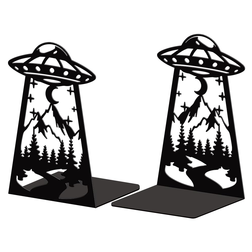 Peacoblue Metal Bookends for Shelves, Modern Decorative Heavy Duty Study Book Support Stoppers for Office, Desk, Shelf, Room 5.3"x4.3"x7.9" Cast Iron Simple Tall Bookends, 1 Pair (UFO) โ image 1