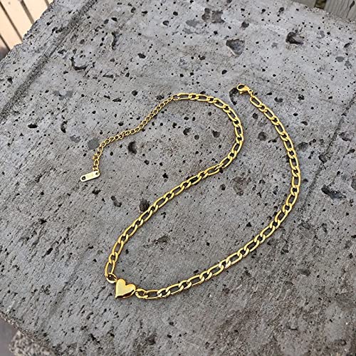 Fyxoti Gold Heart Choker Necklace For Women,18K Chunky Gold Plated Necklace Stainless Steel Heart Jewelry Chunky Chain Choker Collar #TOP4