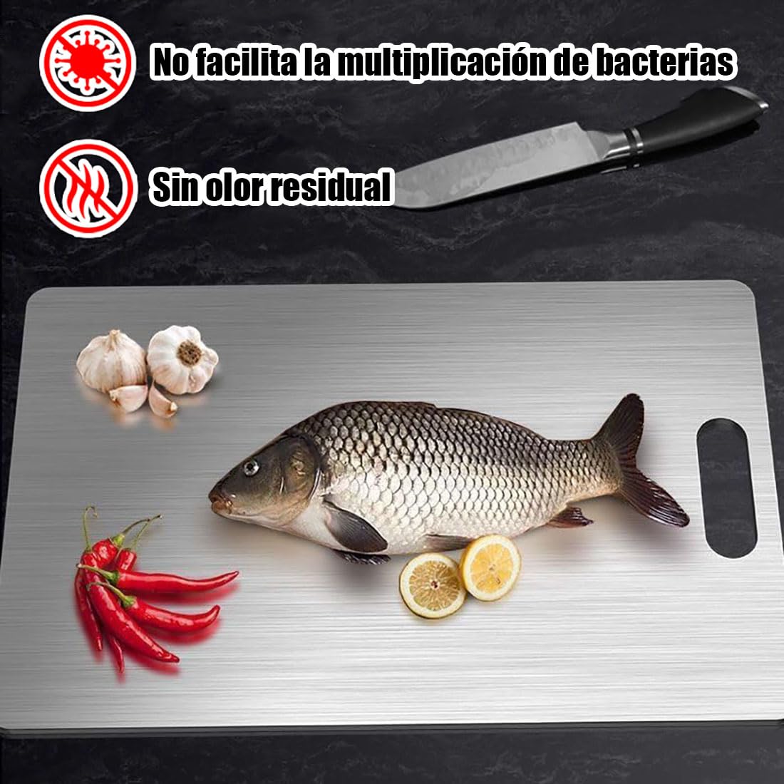 Tabla de cortar de acero inoxidable.34 * 23CM 304 tabla de cortar de acero inoxidable de doble cara, libre de BPA, antimicrobiano, duradero (34 * 23cm)